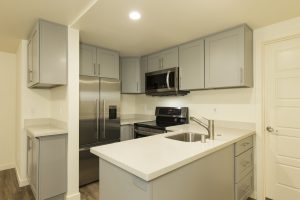 Interior kitchen with stainless steel appliance