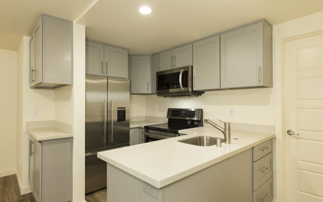 Kitchen interior with stainless steel appliances