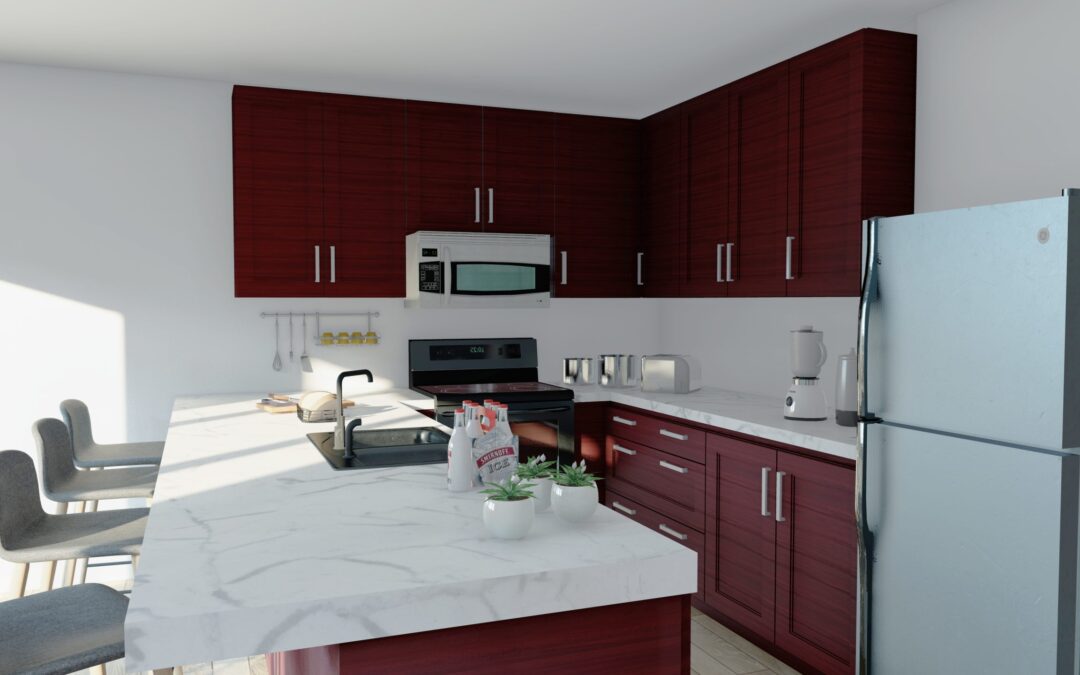 Apartment Unit Interior – kitchen interior cherry wood cabinets