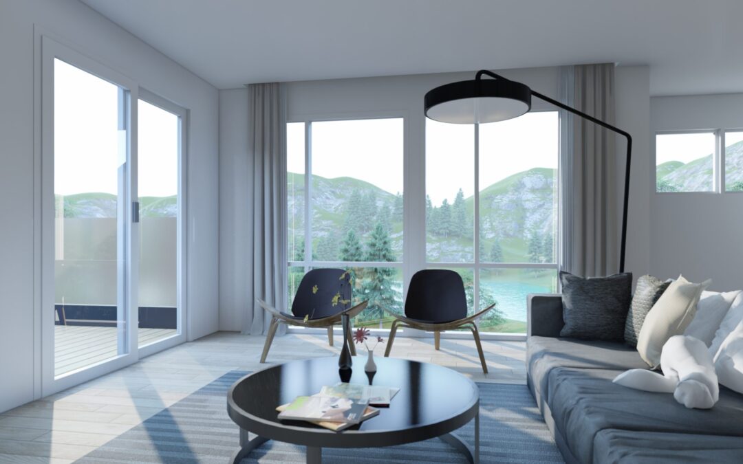 Penthouse Apartment Unit Interior – living room with mountain view